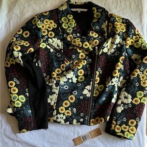 Rachel Roy Floral Moto Style Fabric Cropped Jacket